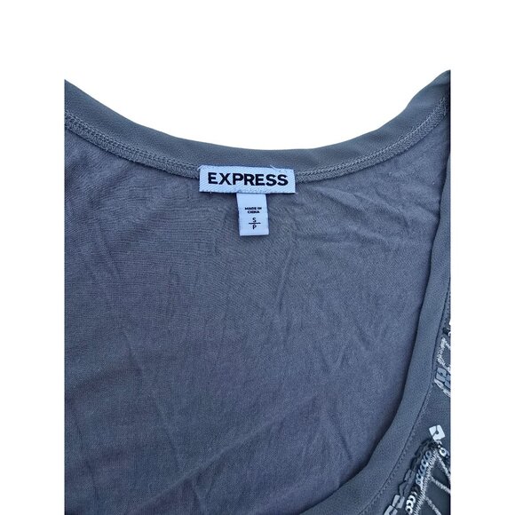 Express Gray Sleeveless Embellished Tank Top With Geometric Beaded Accents - Picture 3 of 5
